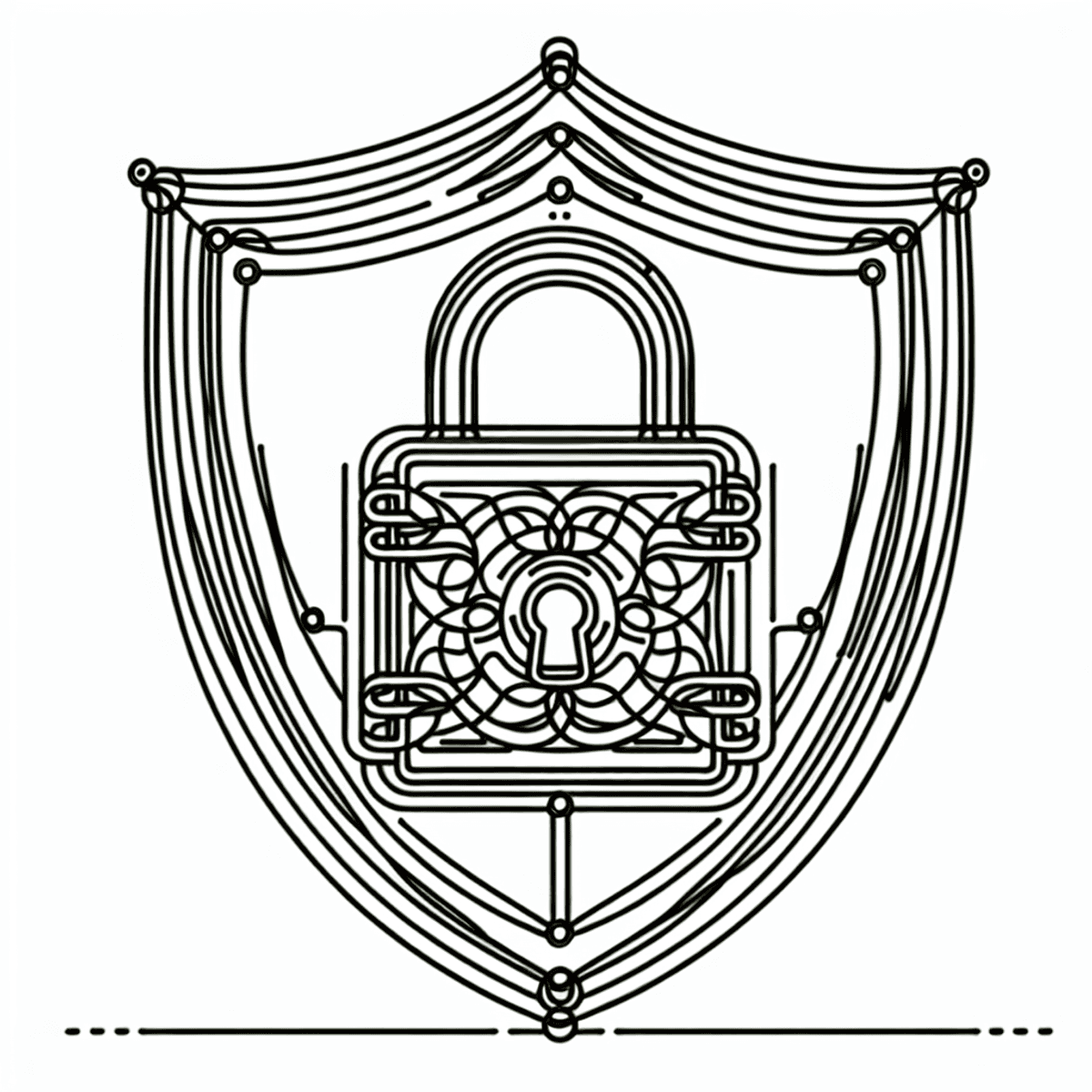 A shield and padlock intertwined in an elegant monochrome style, symbolizing trusted certifications and comprehensive skill sets.